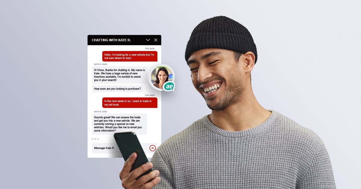 Young man happy to chat with an ActivEngage agent online